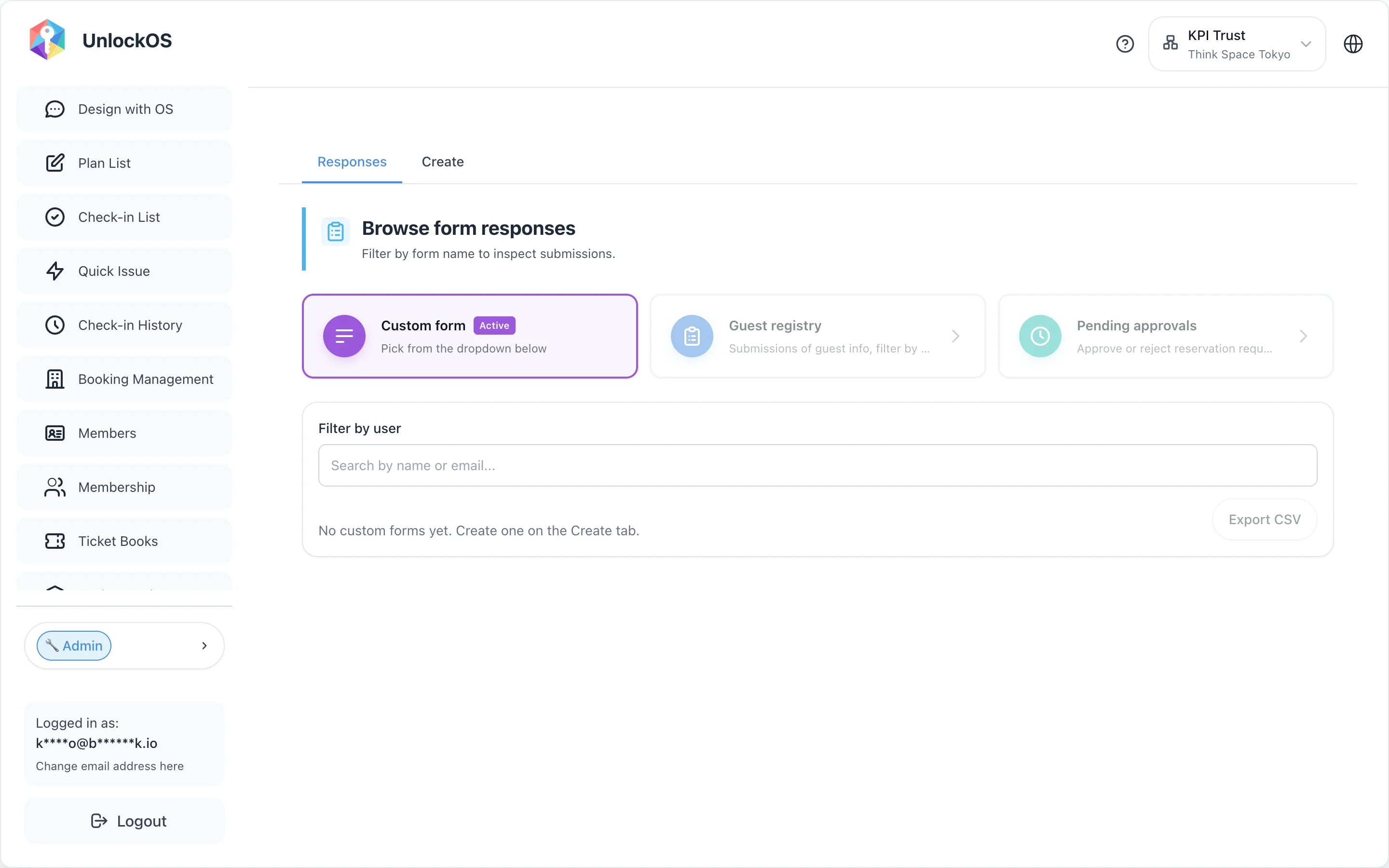 Forms > Create tab (form list)