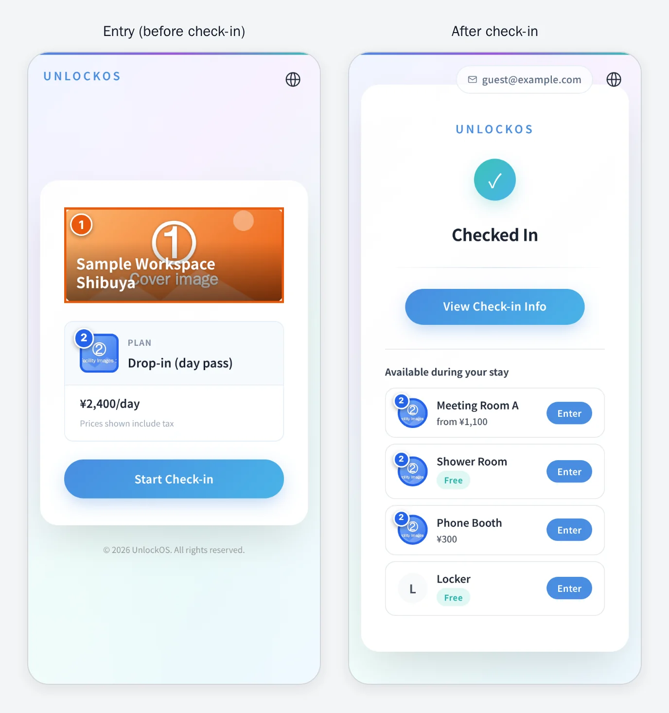 Check-in app (entry, after check-in)